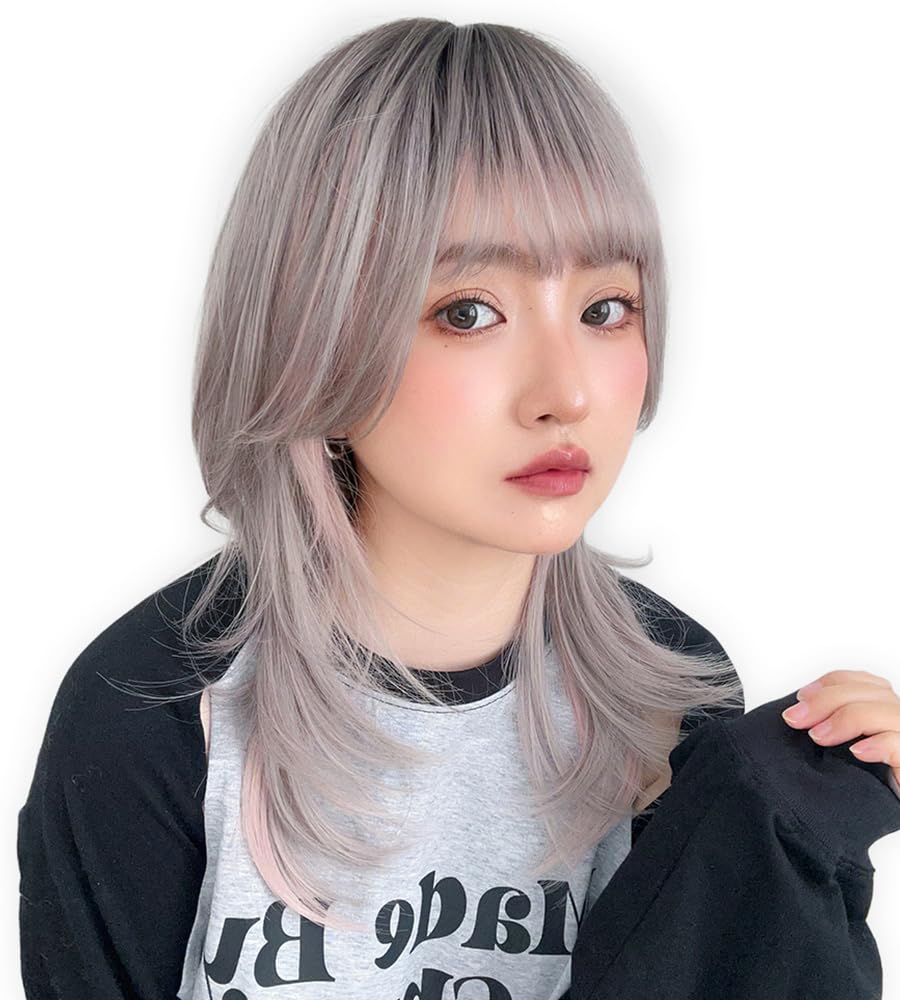 Amazon.co.jp: [ブライトララ] ウィッグ 自然 ミディアム ウルフ